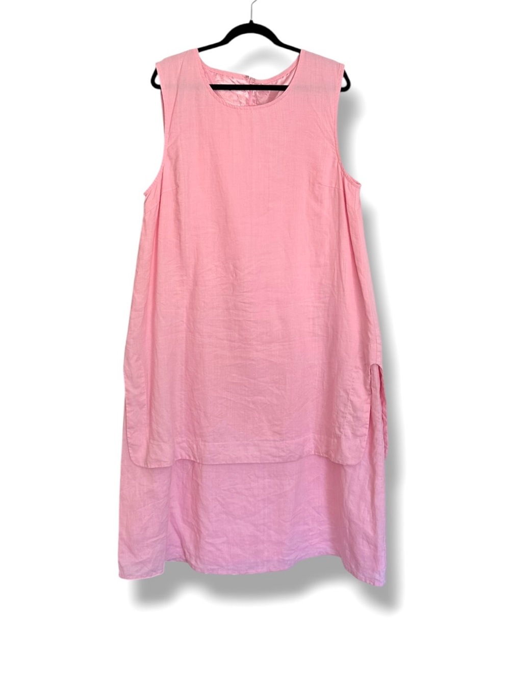Pastel Pink 100% Linen Sleeveless Tiered Midi Maxi Long Dress XL Summer Vacation